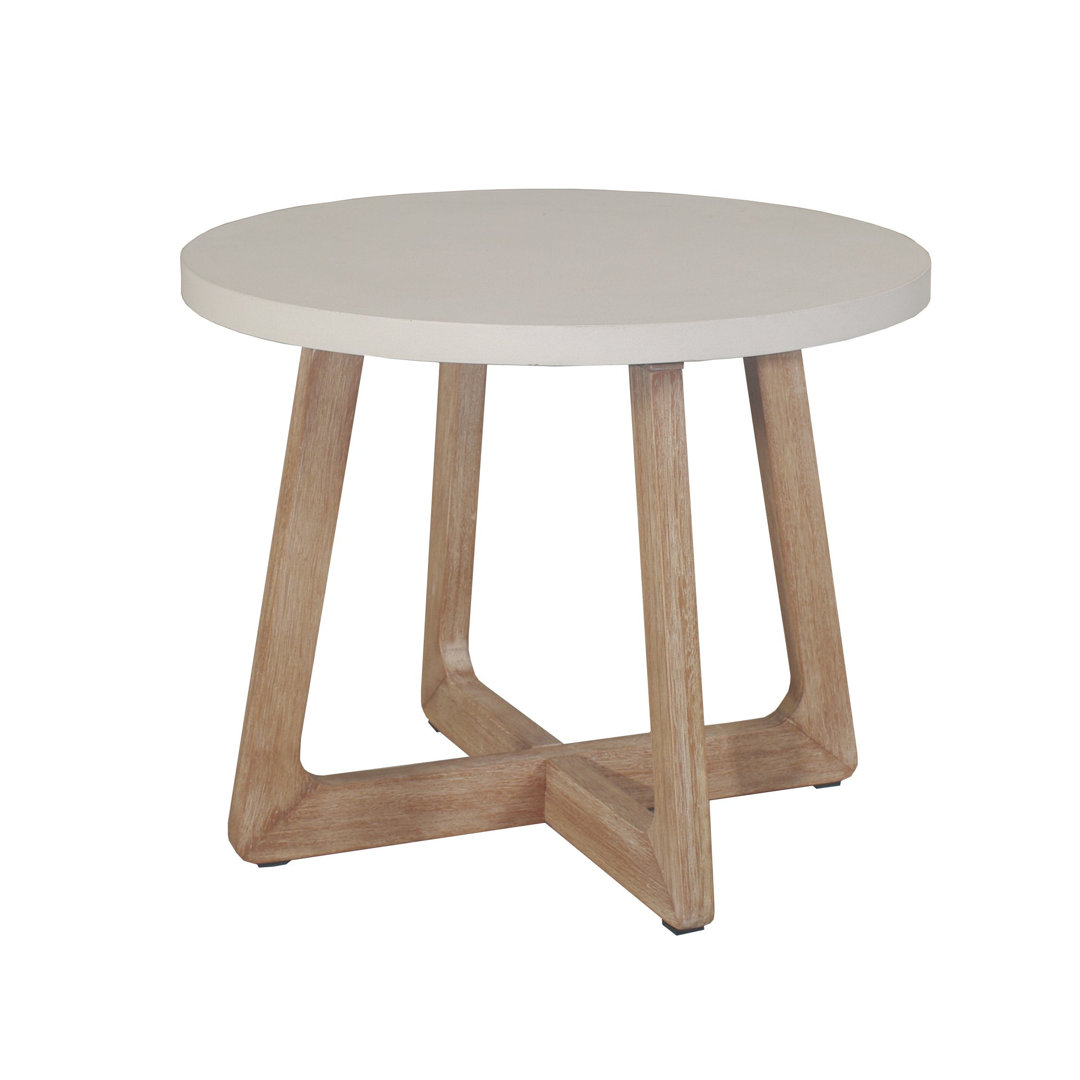 Mahi 24" W Round Solid Eucalyptus Outdoor Side Table with Concrete Top 